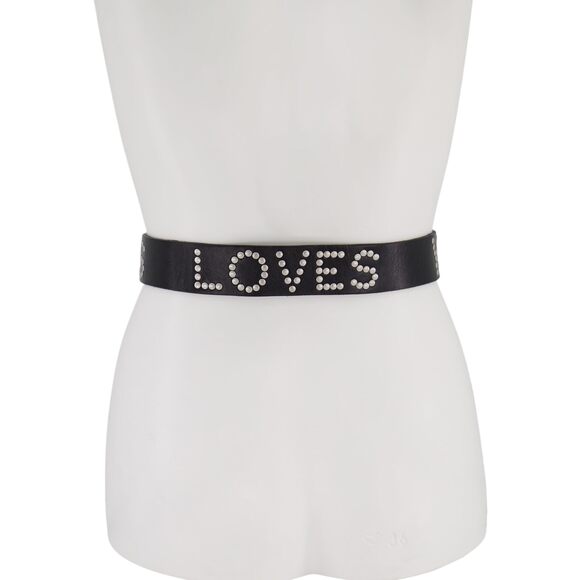 4564 Women\'s 1.5 Inch Jesus Loves You Studded Leather Belt, Roller main image 5